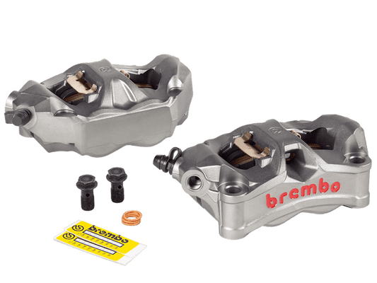 Brembo 100mm Stylema Cast Monobloc Front Caliper Set (Titanium Gray/Red or Black/Red)